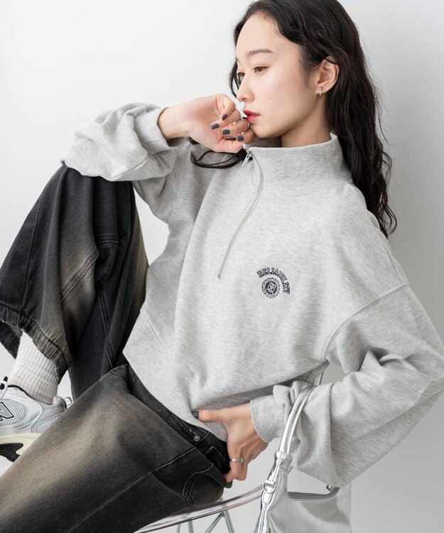 WEGO ハーフジップショートスウェット 杢グレー