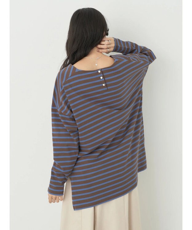 earth music&ecology バック釦ボーダーチュニック Brown