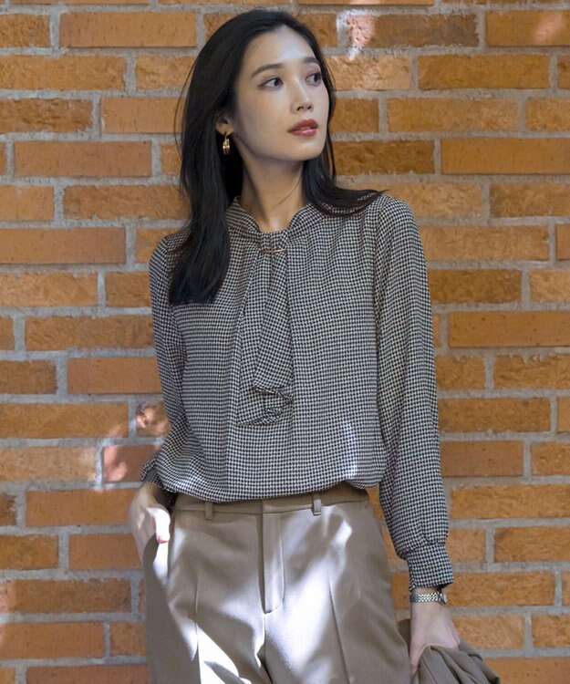 ANY SIS L 【4WAY・裏起毛】エニポカ ボウタイ ブラウス 千鳥