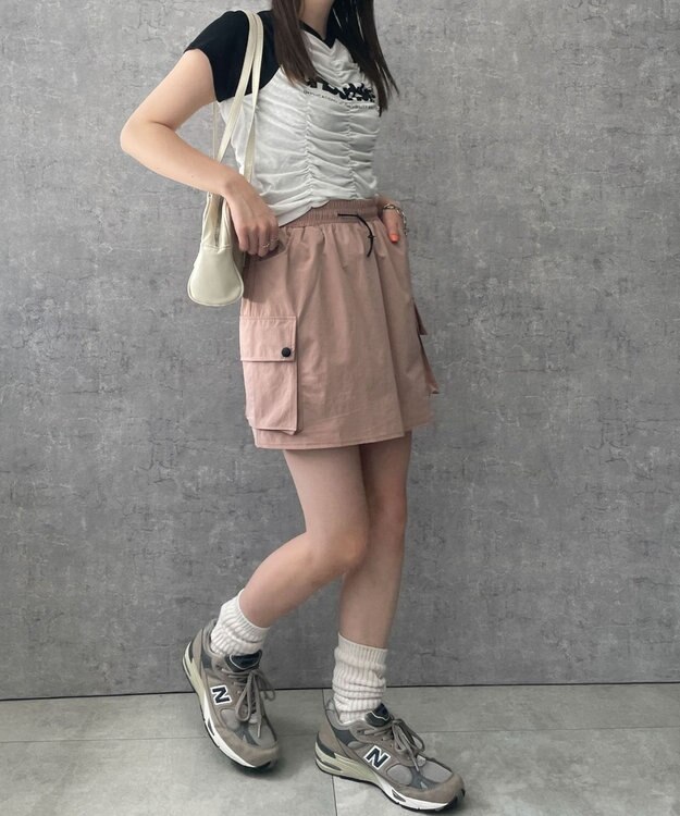 WEGO 【ウエストゴム】ナイロンカーゴミニスカート ピンク