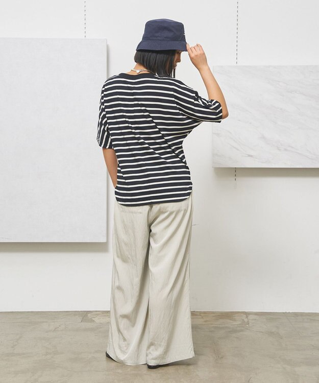 J.PRESS YORK STREET 【WOMEN】ボーダードルマン Tシャツ ブラック系1