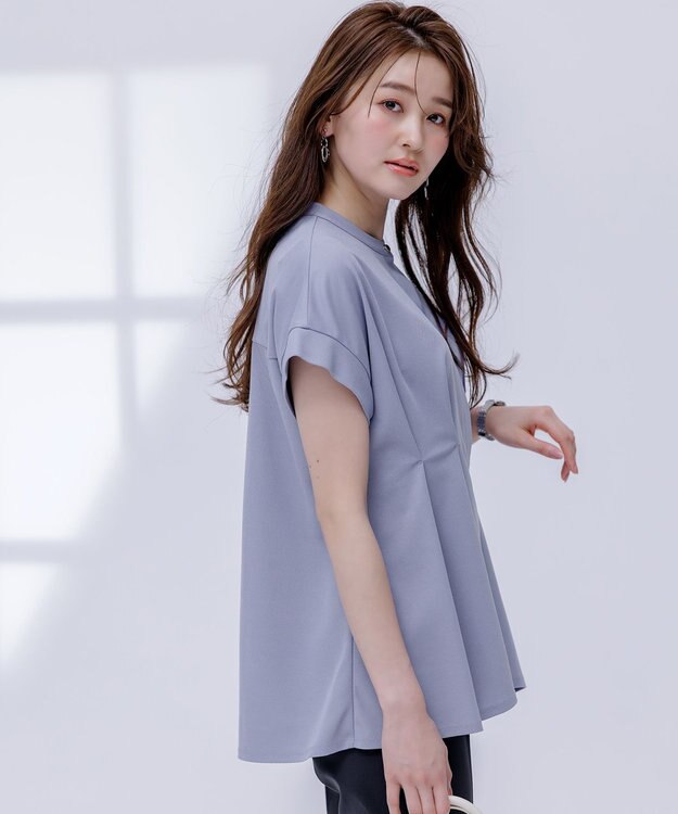 ANY SIS 【洗える】カナパジャージー ブラウス ライトブルー