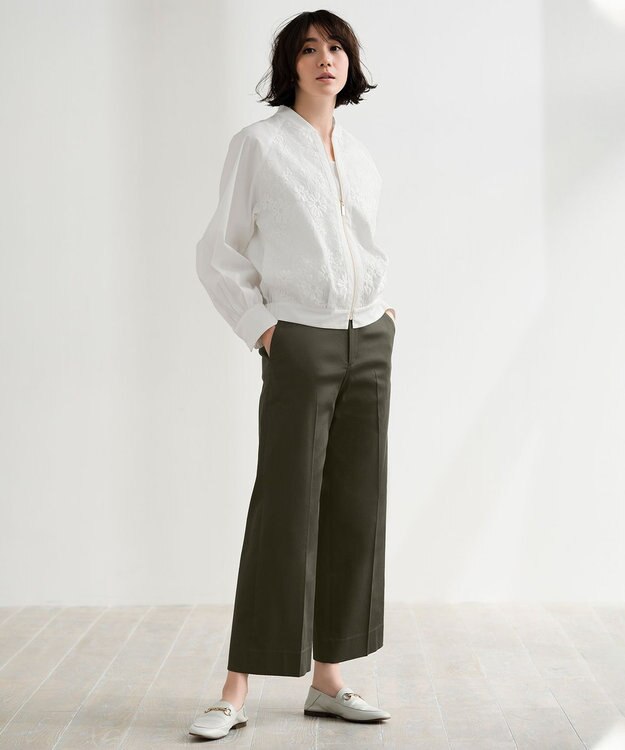 自由区 【接触冷感・撥水防汚加工】COOLMAX ワイドクロップドパンツ カーキ系