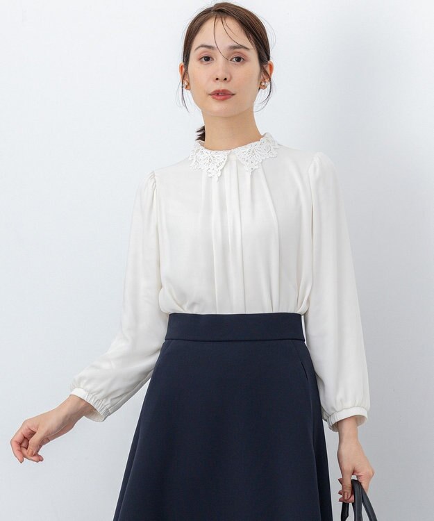 組曲 S 【WEB限定・2WAY】ジョーゼットシフォンレース襟 ブラウス アイボリー系