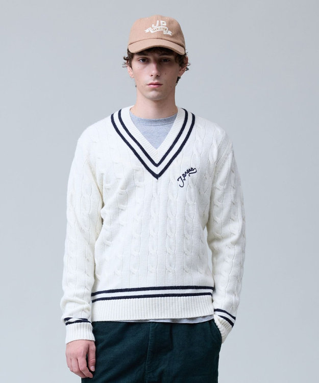 J.PRESS MEN 【NYUZELESS】ラムズウール ケーブルチルデン ニット アイボリー系