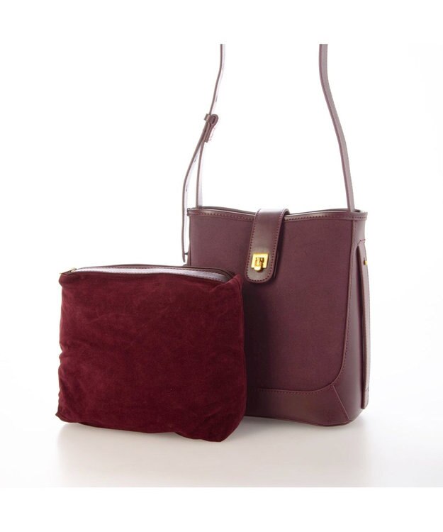 UNBILLION カシュカシュ cachecache / スエード調×スムースおこし金具ショルダーバッグ ワイン