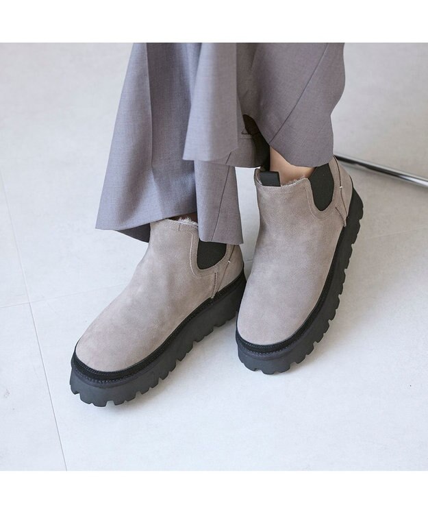 MODE ET JACOMO <carino>本革ムートン　サイドゴアショートブーツ オーク