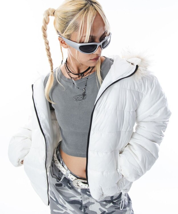 WEGO 【ユニセックス着用ITEM】2WAYシャイニーパファーフーディー ホワイト