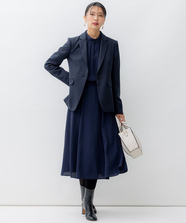 23区 L 【洗える】ウールライクカルゼ テーラード ジャケット ネイビー系