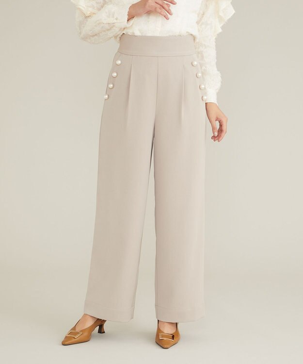 Feroux 【古畑星夏さん着用】パールポイントハイウエストセミワイド パンツ アイボリー系