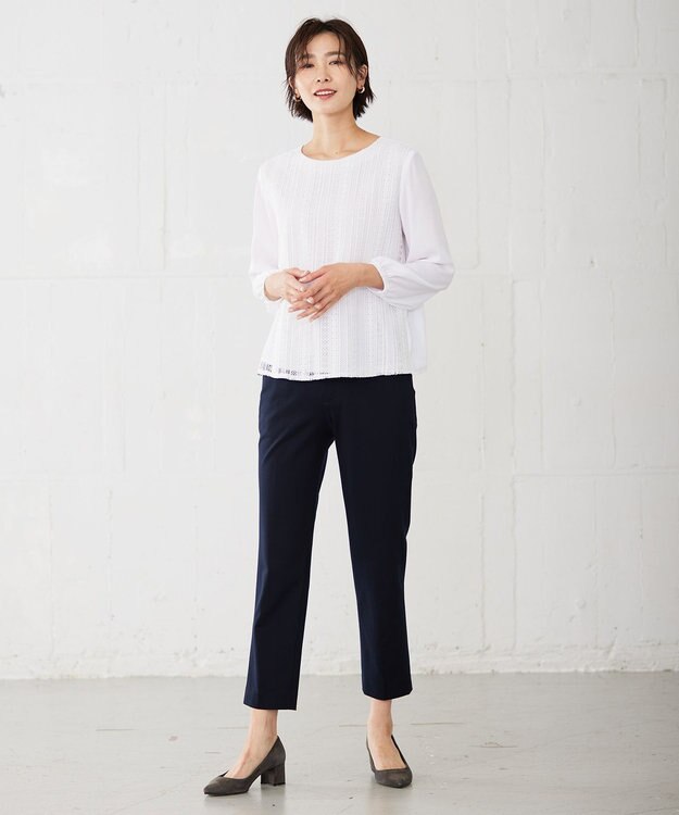 J.PRESS LADIES 【洗える・UVカット】 アルファクロスジャージー テーパード パンツ ネイビー系