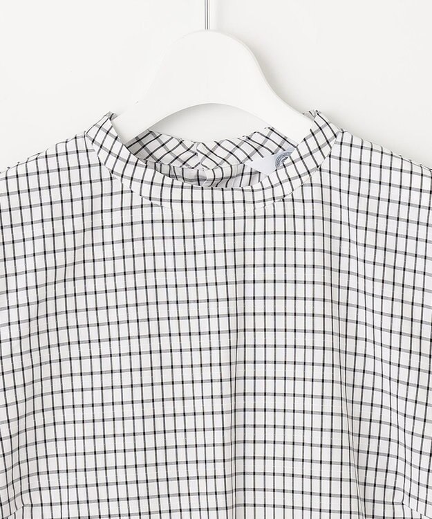 J.PRESS LADIES 【洗える】 セルロースチェック スタンドカラー ブラウス ブラック系3