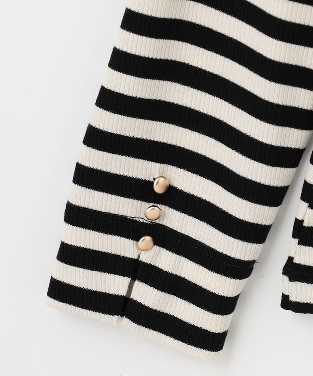 ANY SIS 【洗える】リブタートル カットソー アイボリー×ブラックボーダー