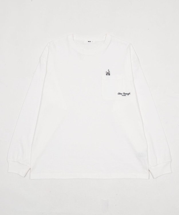 WEGO ポケット刺繍BIG　T（長袖） ホワイト