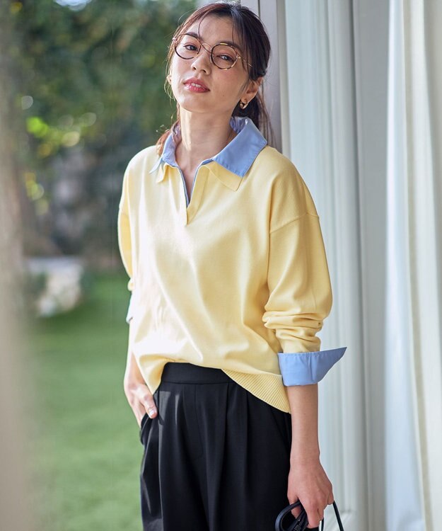 ANY ファブリックコンビスキッパーニット イエロー×ブルー