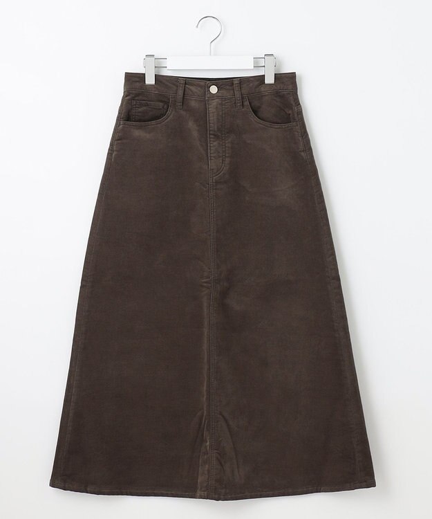 自由区 【洗える】リブレスコール ロングスカート カーキ系