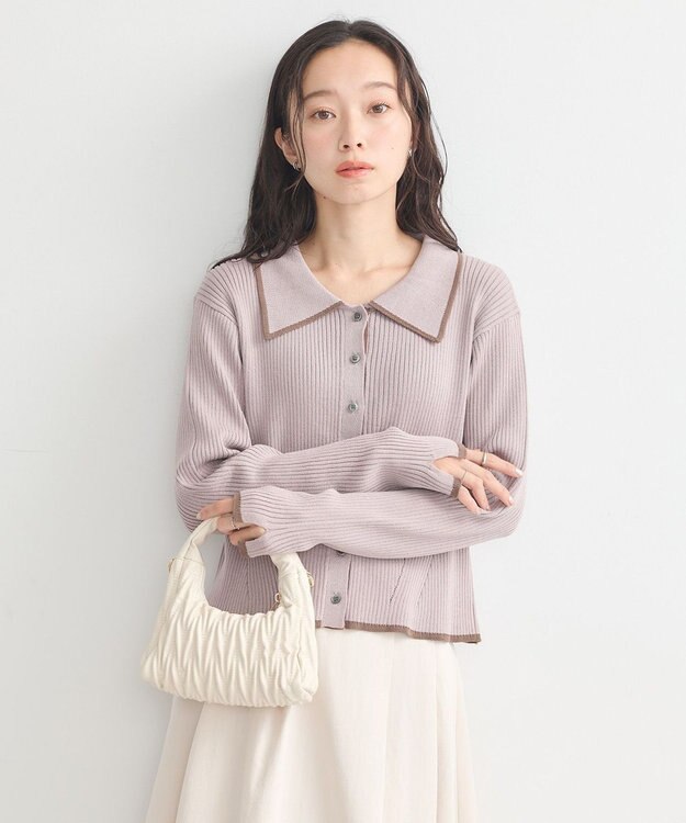 earth music&ecology バイカラートリムニットカーディガン Pink