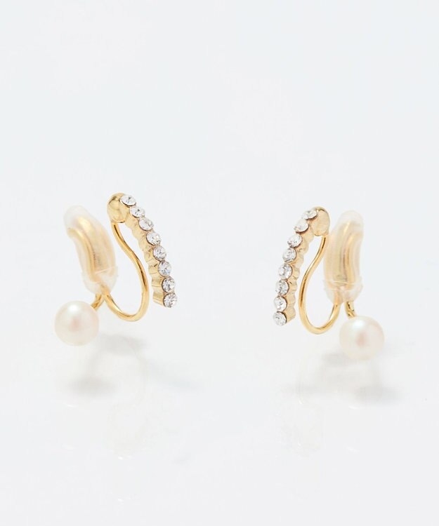 Phoebe <オンワード限定セット>【痛くないシリーズ】マーブルカラーバンスクリップ×ラインストーンパールフロートライトフィットイヤリング ホワイト