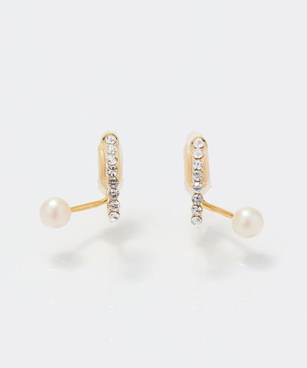 Phoebe <オンワード限定セット>【痛くないシリーズ】マーブルカラーバンスクリップ×ラインストーンパールフロートライトフィットイヤリング ホワイト