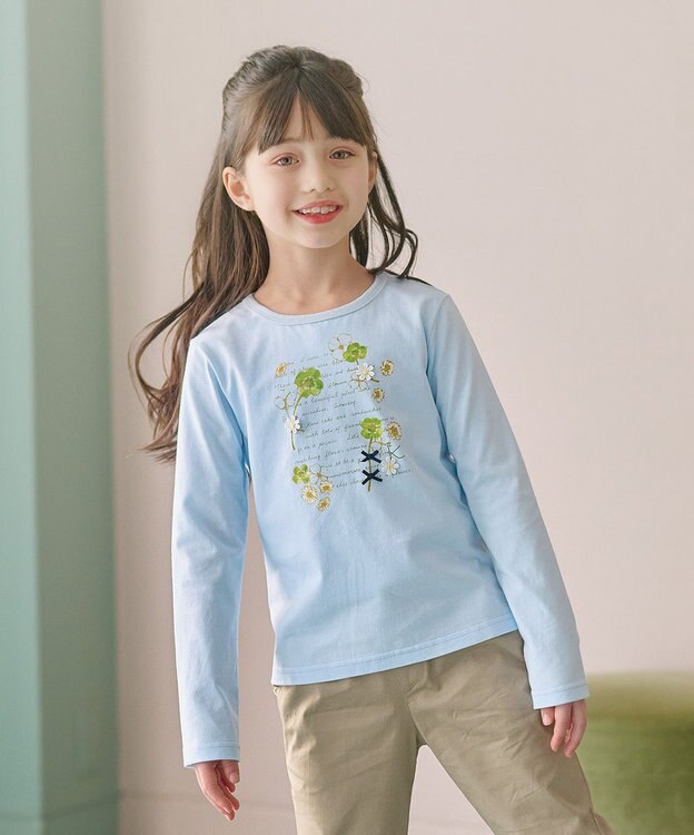 組曲 KIDS 【110-140㎝】オシバナクローバー Tシャツ サックスブルー系
