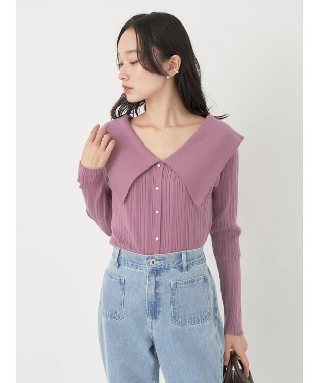 earth music&ecology ２ｗａｙビッグカラーニットプルオーバー Pink