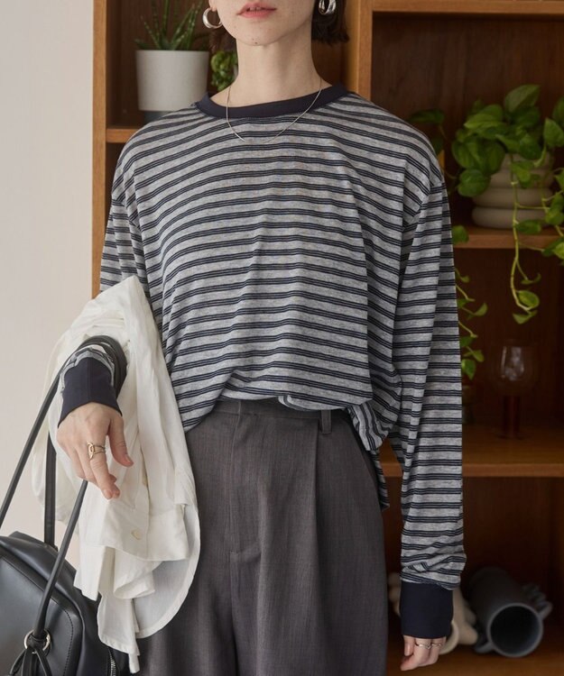 WEGO 【ANGIE VINTAGE】シアースラブボーダーロンＴ グレーボーダー