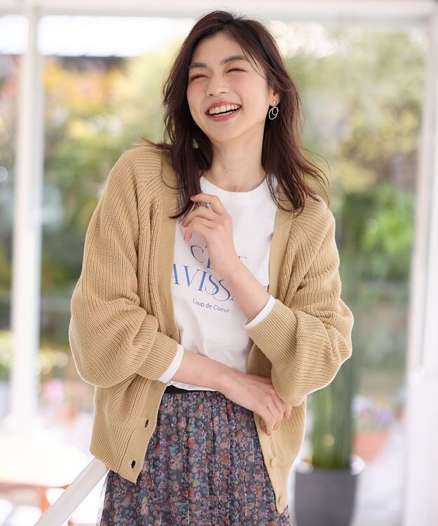 ANY 【洗濯機可/UVカット/アンチピリング】コットンＶネックカーディガン イエロー