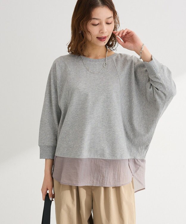 Green Parks 七分袖ドルマン裏毛シアードッキングプルオー Gray Mixture