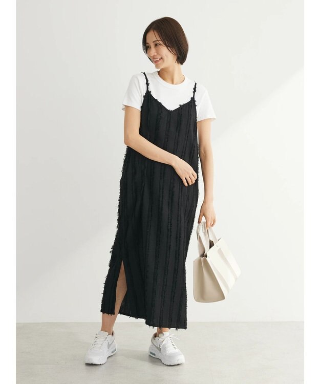 Green Parks フェザージャガードキャミワンピース Black