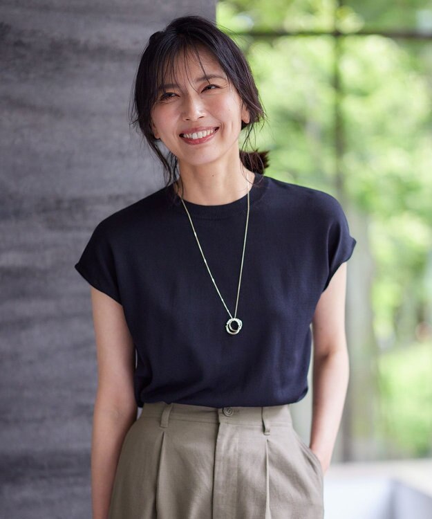 ANY 【UVケア/接触冷感/アンチピリング】クールタッチフレンチスリーブニット ブラック