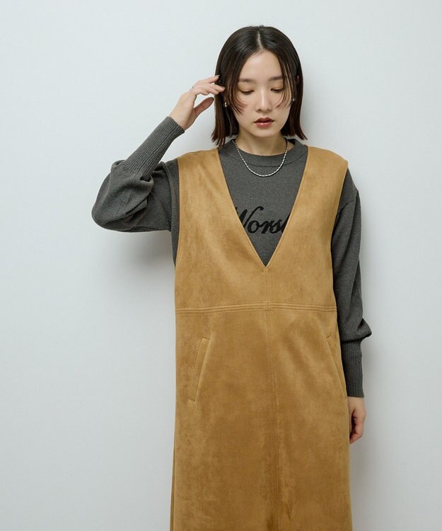 Green Parks なめらかタッチスウェード調ジャンパースカート Camel