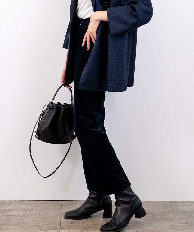 caqu レギュラーストレート 裏起毛コーデュロイパンツ navy