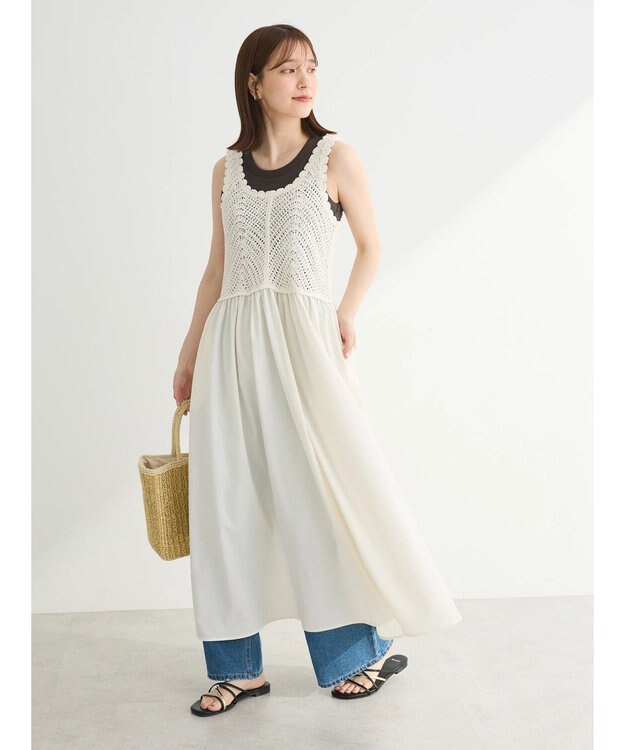 Green Parks ・ＳＵＧＡＲ　ＳＰＯＯＮ　クロシェキリカエワンピース Ivory