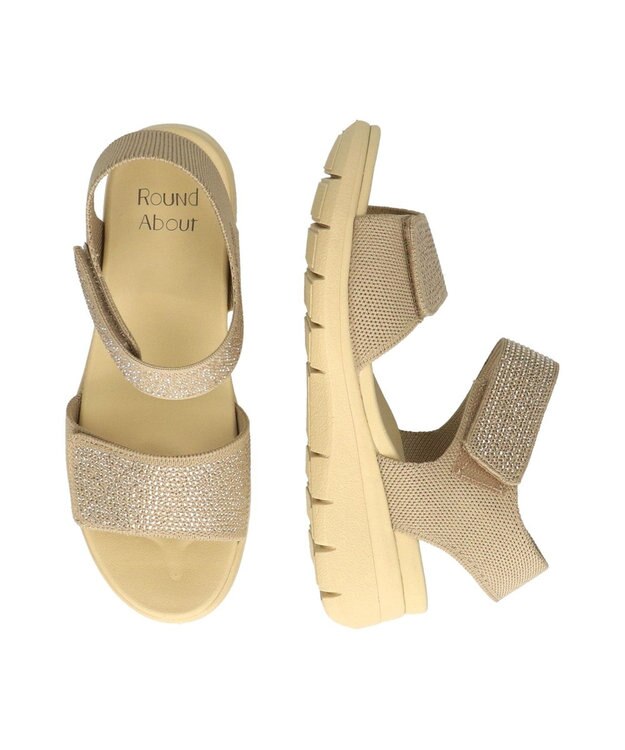 Bridget Birkin 【Round About】ラインストーンアンクルストラップサンダル ベージュ雑材