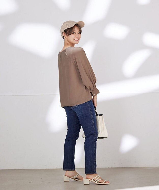 Tiaclasse L 【洗える】ラグランパフスリーブブラウス モカ