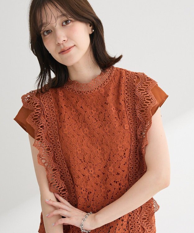 Green Parks ・Ｐｅｔｉｔ　Ｆｌｅｕｒ　フレンチレーシーブラウス Brown