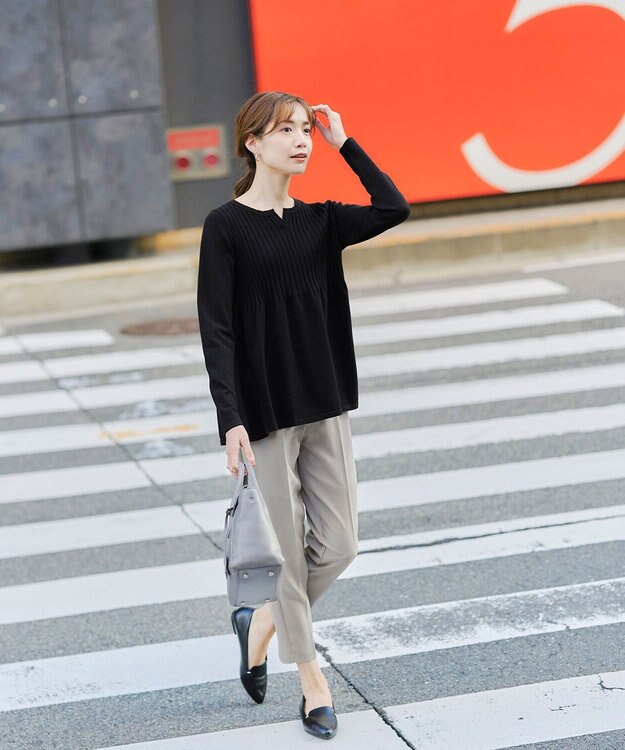 Tiaclasse L 【ダブルストレッチ・洗える】テーパードパンツ グレー