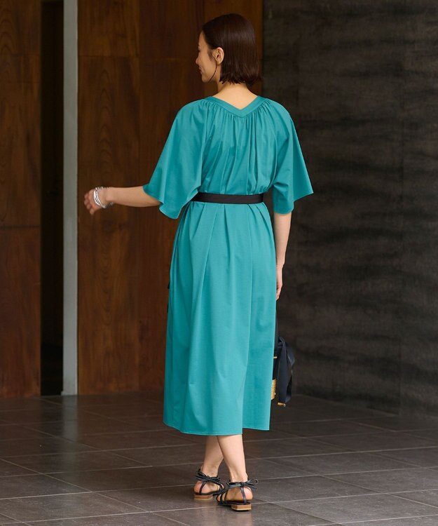 自由区 【WEB限定・洗える・XSサイズあり】ライトギャザーフレアスリーブ ワンピース ライトグリーン系