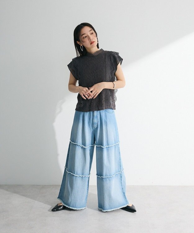 Green Parks ・Ｐｅｔｉｔ　Ｆｌｅｕｒ　フレンチレーシーブラウス Brown