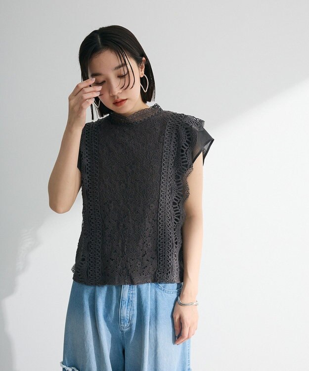 Green Parks ・Ｐｅｔｉｔ　Ｆｌｅｕｒ　フレンチレーシーブラウス Brown