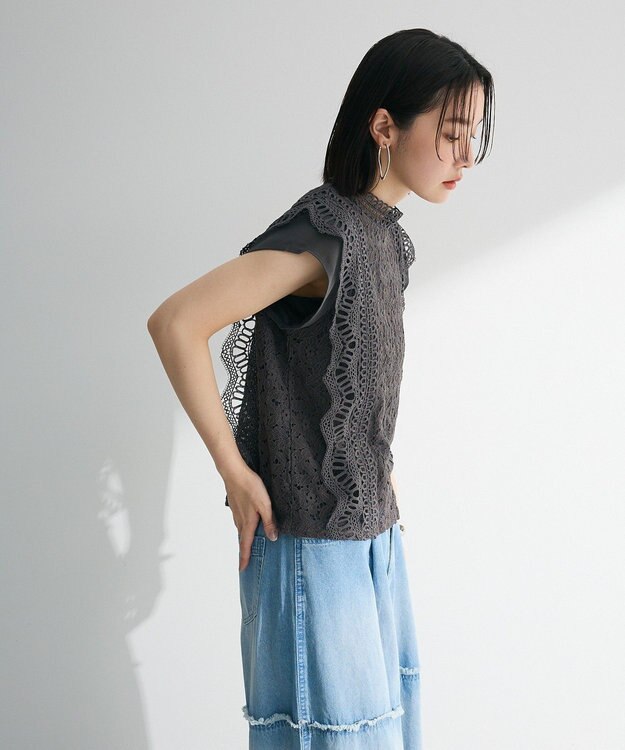 Green Parks ・Ｐｅｔｉｔ　Ｆｌｅｕｒ　フレンチレーシーブラウス Brown