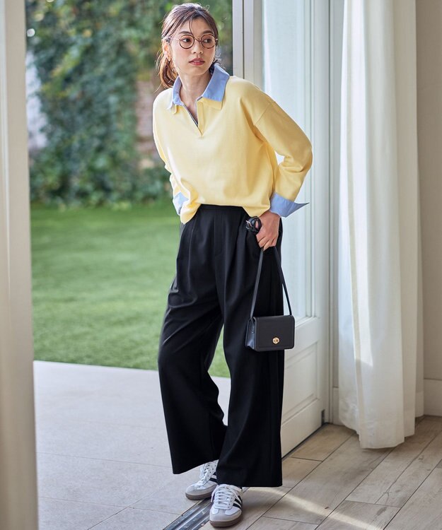 ANY ファブリックコンビスキッパーニット イエロー×ブルー