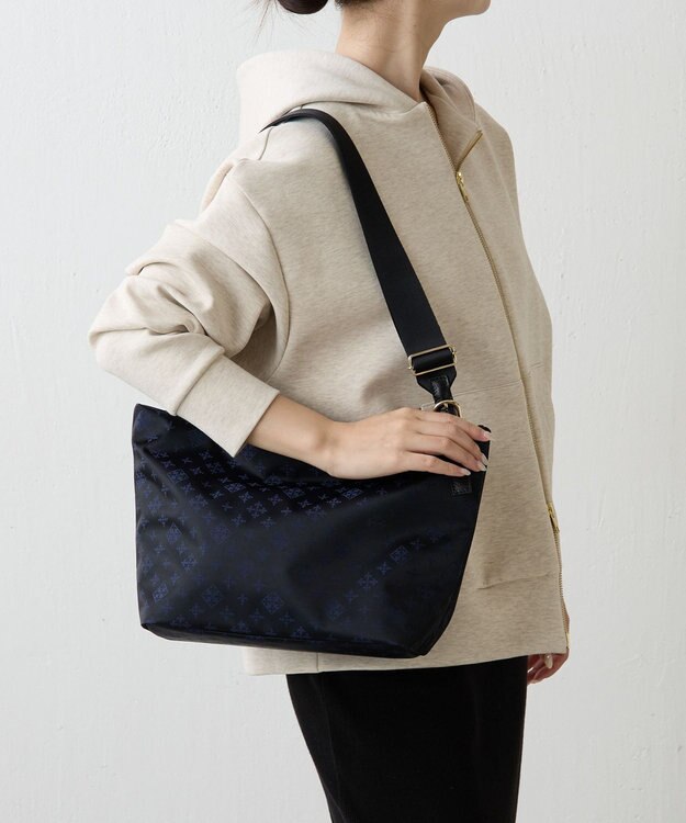 russet ナイロンジャガード2WAYワンハンドルトートバッグ(SF-268) Black/Navy