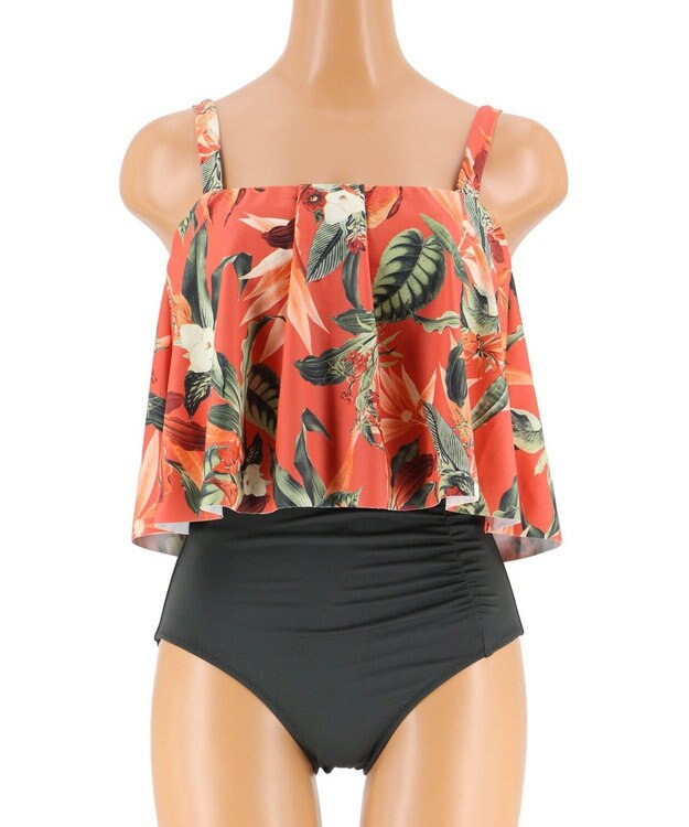 San-ai Resort（三愛水着楽園） 【SALE】【Coral veil】Lily Garden　ワンピ見えハイウエスト ビキニ 9号/11号 オレンジ