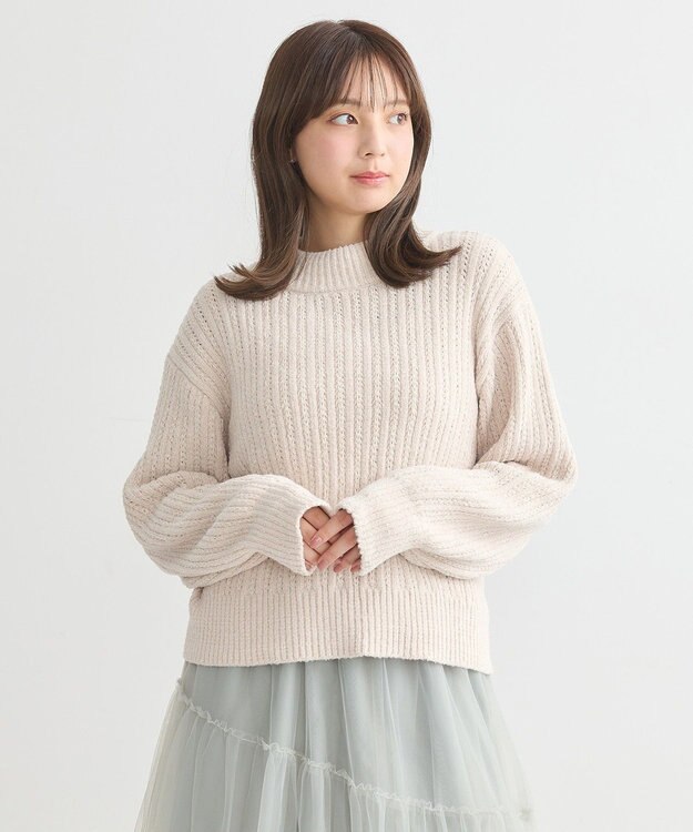 earth music&ecology 透かしベロアモールプルオーバー Ecru