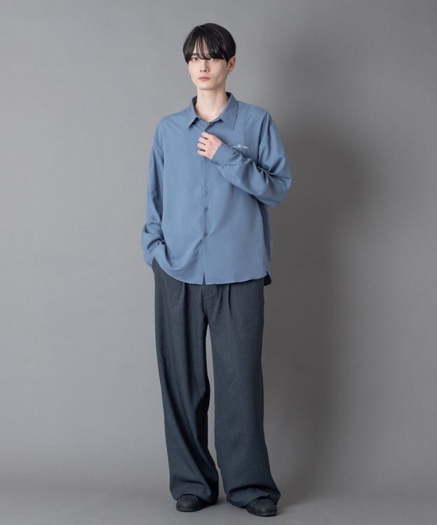 WEGO ワンポイントルーズシャツ（LS） ブルーその他