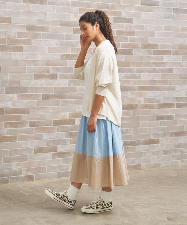 J.PRESS YORK STREET 【WOMEN】バイカラーギャザー スカート サックスブルー系1