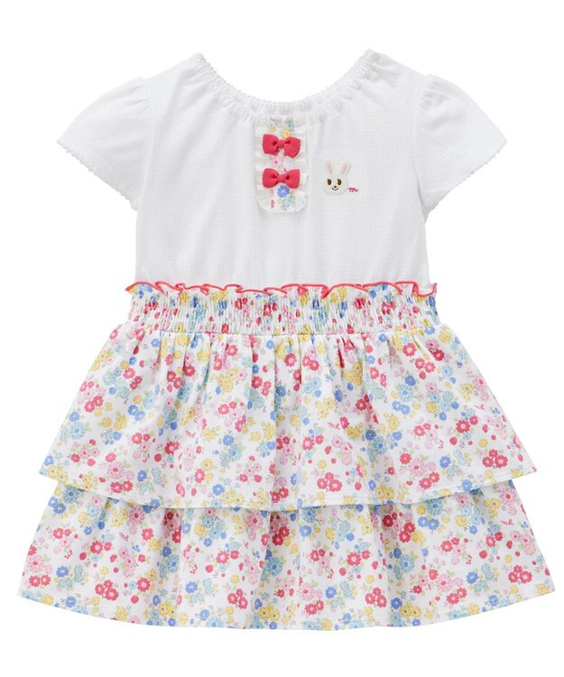 MIKI HOUSE HOT BISCUITS 【ミキハウス】【80-120cm】 半袖ワンピース 白×ピンク