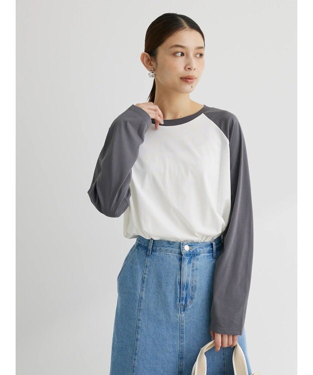 Green Parks シアーラグラン配色プルオーバー Light Gray