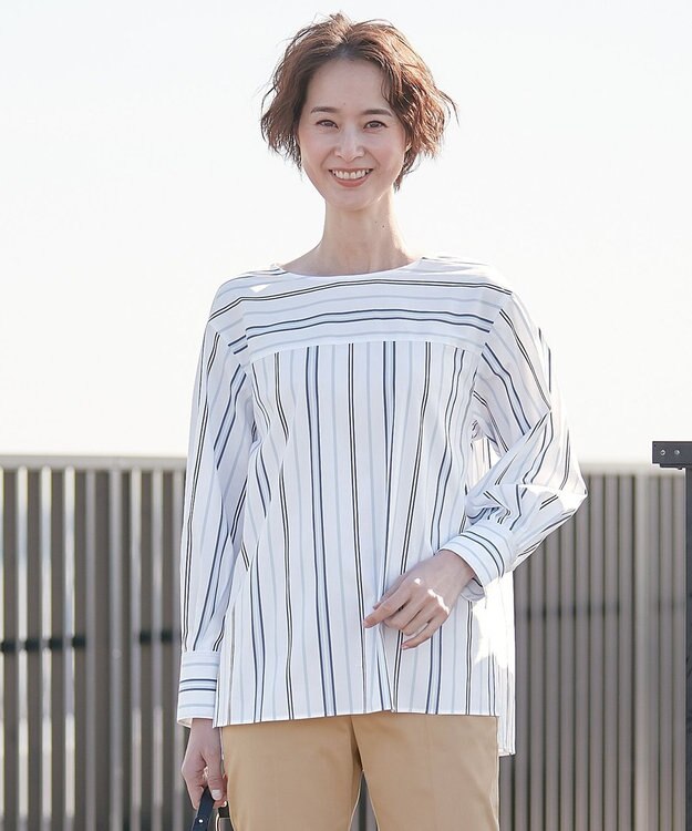 自由区 【XSサイズ～/洗える】SOMELOSシャーティング プルオーバーブラウス スカイブルー系1